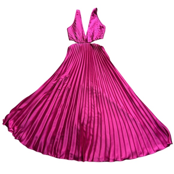 Abercrombie & Fitch Pink Satin Pleated Cutout Maxi Dress NWT Size Small - Picture 7 of 15